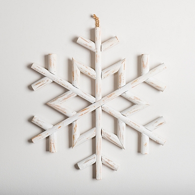White Wooden Snowflake Figurines, Set of 2