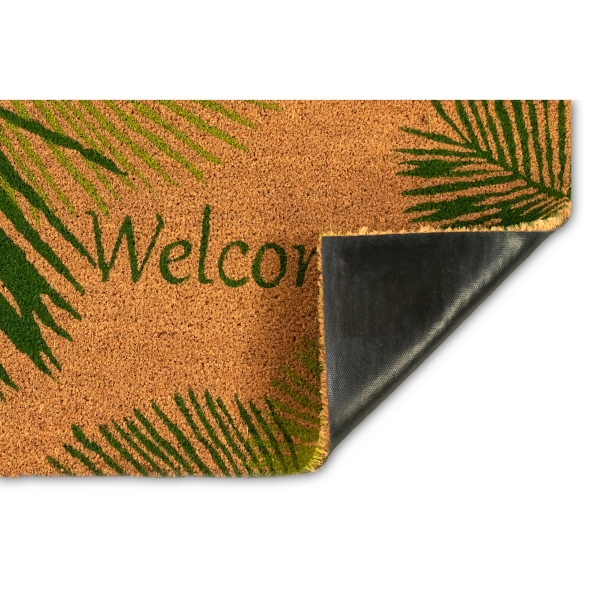 Green Palm Fronds Welcome Coir Doormat