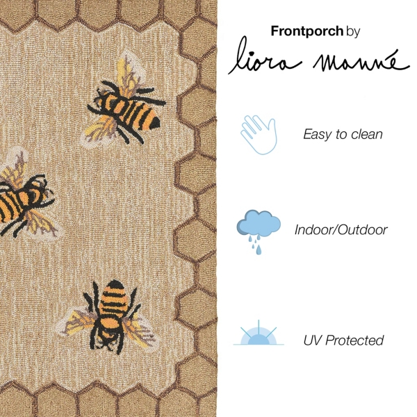 Natural Honeycomb & Bees Outdoor Accent Rug