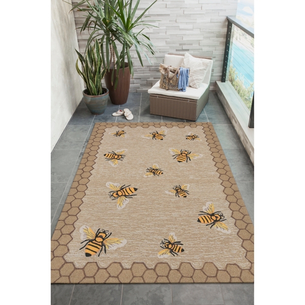 Natural Honeycomb & Bees Outdoor Accent Rug
