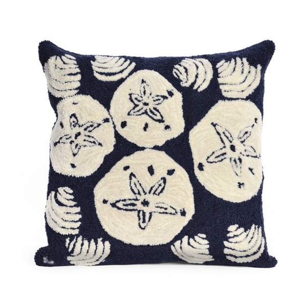 Handhooked Navy Sand Dollar Outdoor Throw Pillow | Kirklands Home