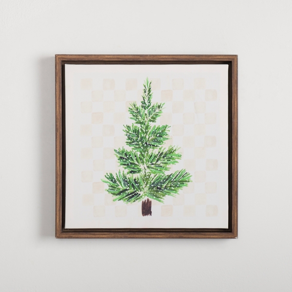 Spruce Tree on Checkered Back Canvas Wall Plaque | Kirklands Home