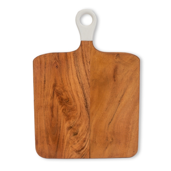 Square Acacia Wood & White Enamel Serving Board Kirklands Home