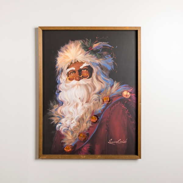 Merry Santa and Gold Bells Framed Canvas Art Print Kirklands Home