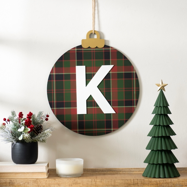Monogram K Plaid Ornament Wall Plaque
