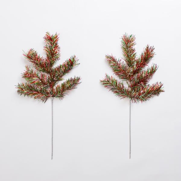 Red and Green Tinsel Picks, Set of 2