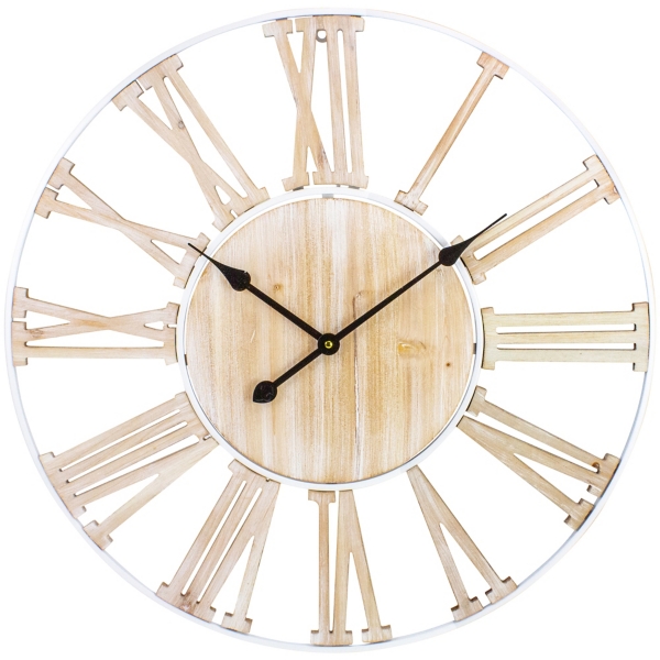 Round White Metal and Wood Wall Clock Kirklands Home