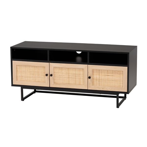 Black Wood and Rattan 3Door TV Stand Kirklands Home