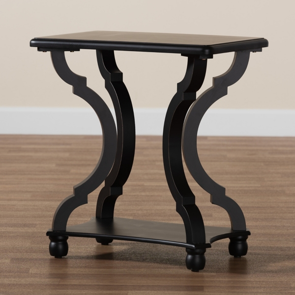 Black Hourglass Wood Accent Table