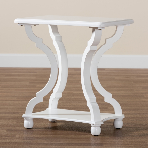 White Hourglass Wood Accent Table