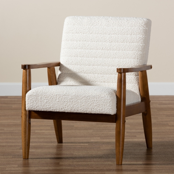 Ivory Boucle & Wood Frame Accent Chair