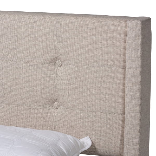 Beige Button Tufted Headboard Queen Bed Frame