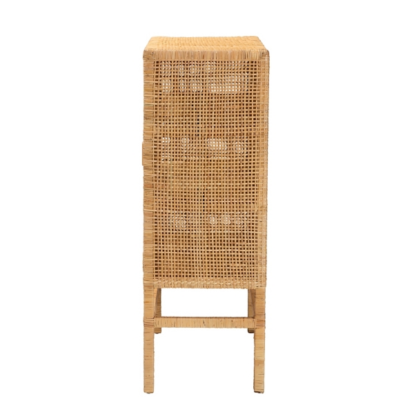 Tan Woven Rattan and Wood Cabinet
