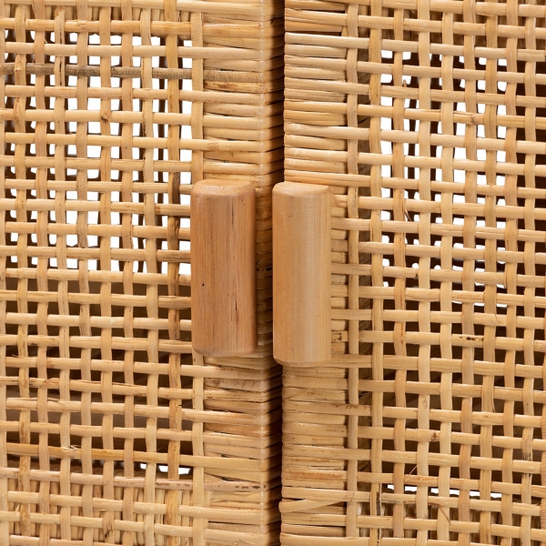 Tan Woven Rattan and Wood Cabinet