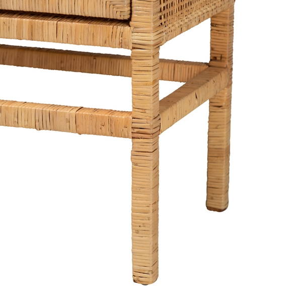 Tan Woven Rattan and Wood Cabinet