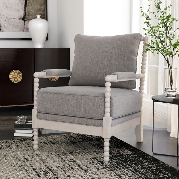 Gray and White Beaded Frame Accent Chair