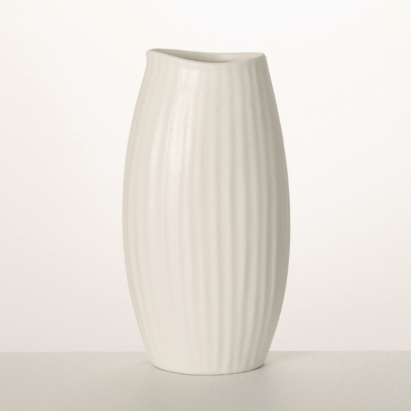 White Modern Ribbed Ceramic Vase Kirklands Home