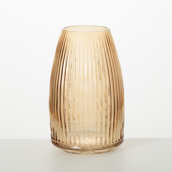 Modern Amber Ribbed Glass Vase Kirklands Home