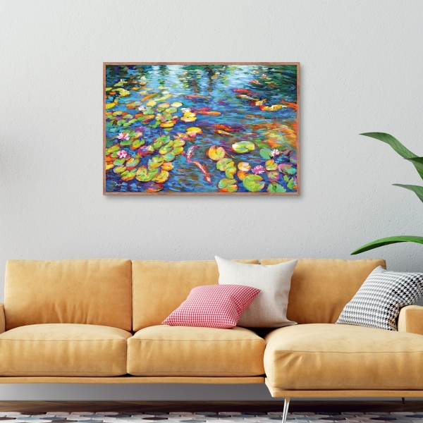 Koi Fish and Water Lilies Framed Canvas Art Print