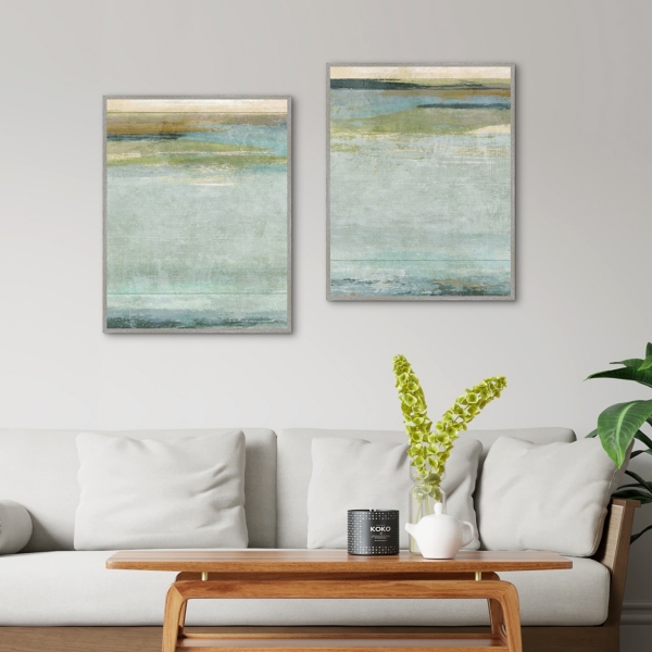 Seafoam Framed Canvas Art Prints, Set of 2