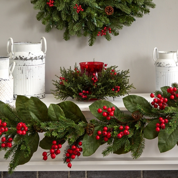 Cedar and Berry Candle Ring Centerpiece
