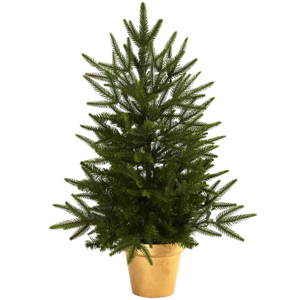 Pre-lit Mini Christmas Tree in Gold Pot, 30 in.