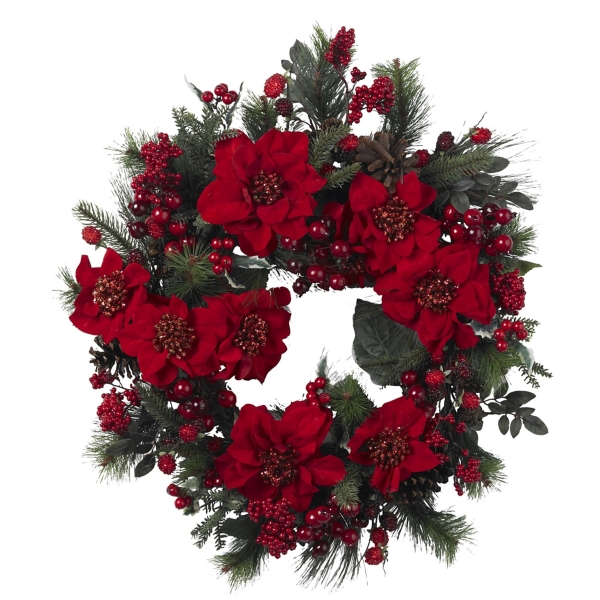 Red Poinsettia and Berry Wreath