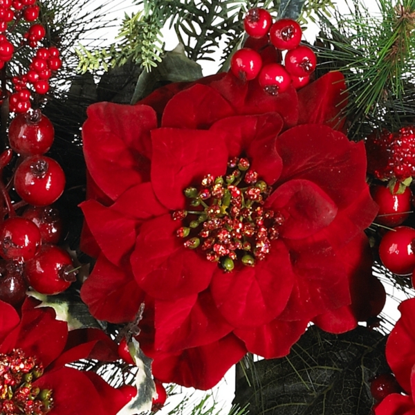 Red Poinsettia and Berry Wreath