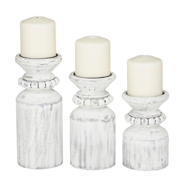 Distressed White Beaded Candle Holders, Set of 3 Kirklands Home