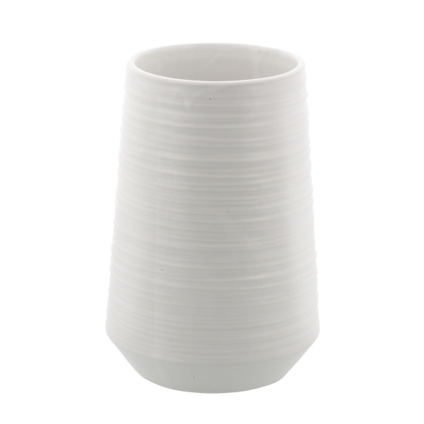 White Ceramic Ribbed Vase, 7 in.