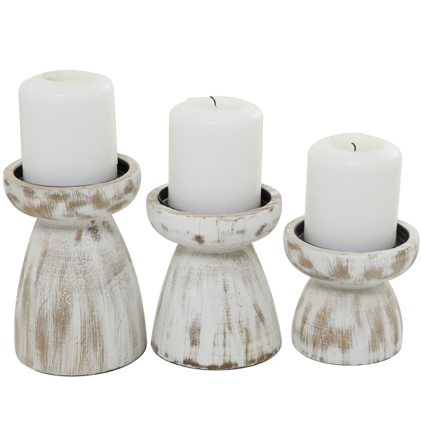 Distressed Wood Pillar Candle Holders, Set of 3 Kirklands Home