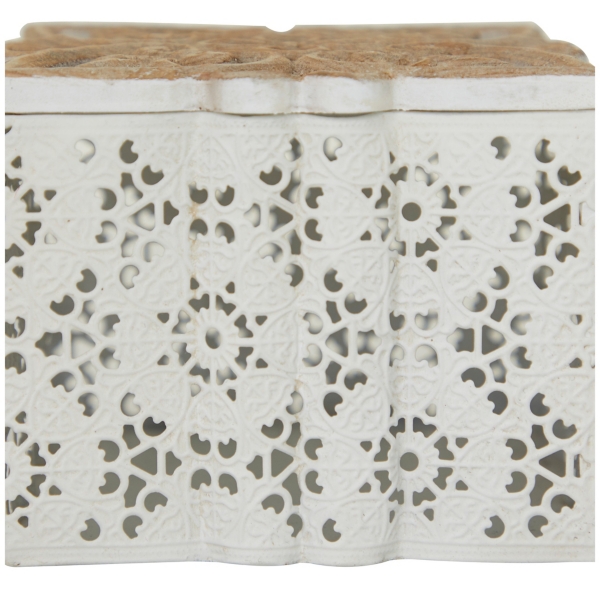 White Metal and Carved Wood Boxes, Set of 3