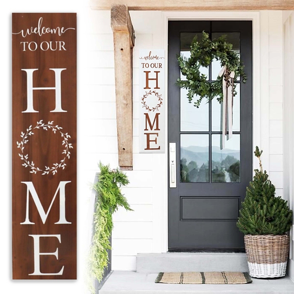 Welcome to Our Home Wreath Two-Sided Porch Board