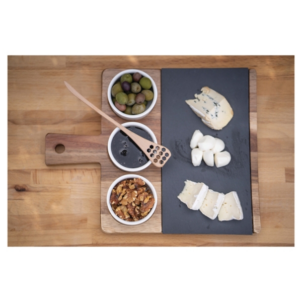 3-Bowl Slate and Wood Serving Board