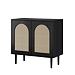 Black Wood and Arched Rattan 2-Door Cabinet