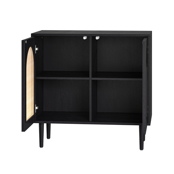 Black Wood and Arched Rattan 2-Door Cabinet