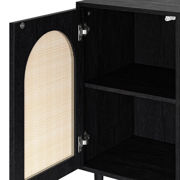 Black Wood and Arched Rattan 2-Door Cabinet