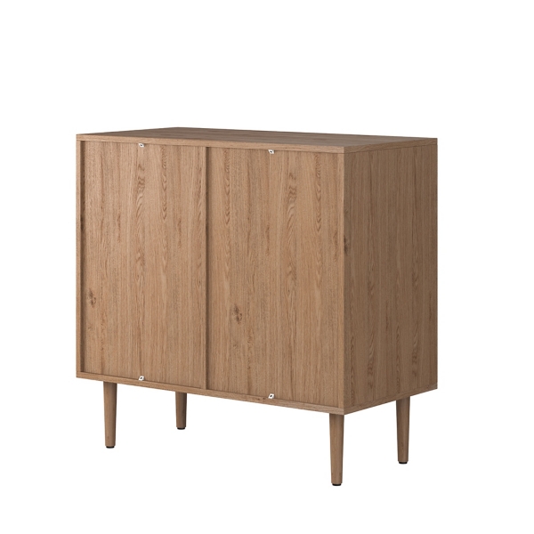 Oak Wood and Arched Rattan 2-Door Cabinet