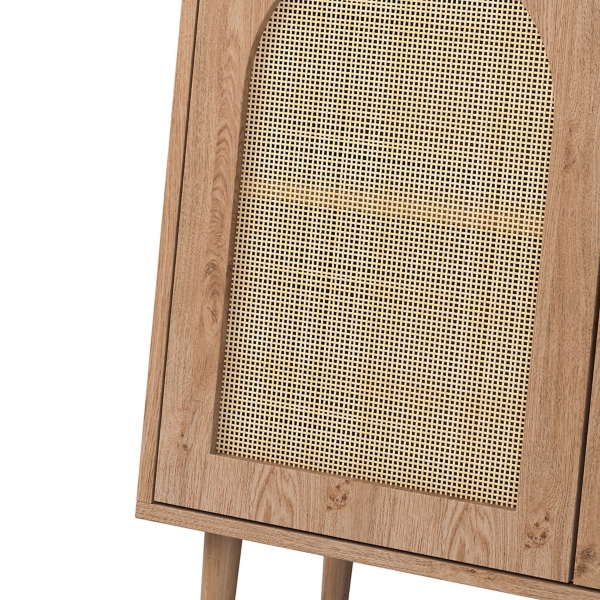Oak Wood and Arched Rattan 2-Door Cabinet