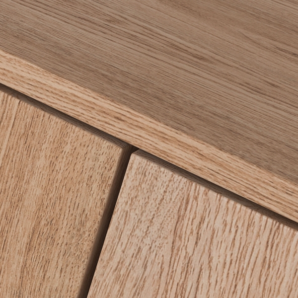 Oak Wood and Arched Rattan 2-Door Cabinet