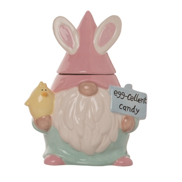Easter Gnome with Bunny Ears Cookie Jar
