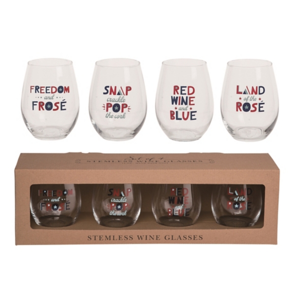 Patriotic Stemless Wine Glasses, Set of 4