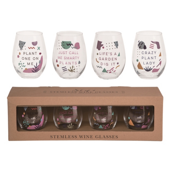 Plant Enthusiast Stemless Wine Glasses, Set of 4 Kirklands Home