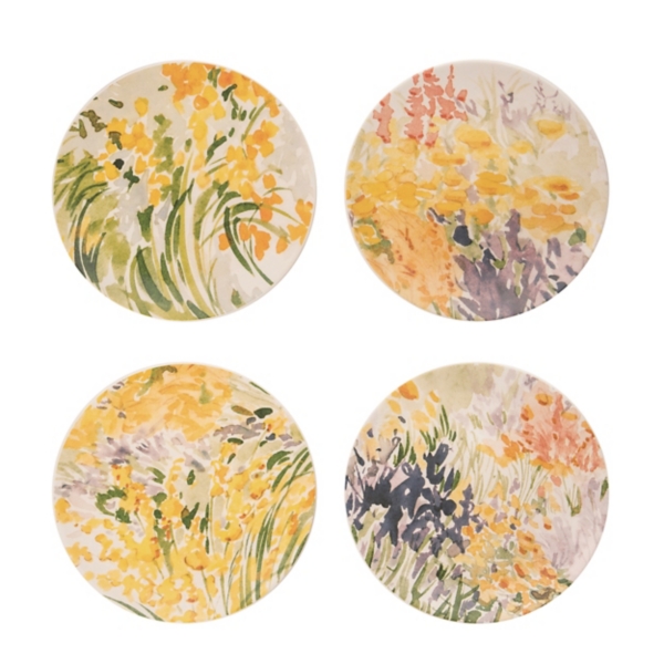 Abstract Floral Appetizer Plates, Set of 4