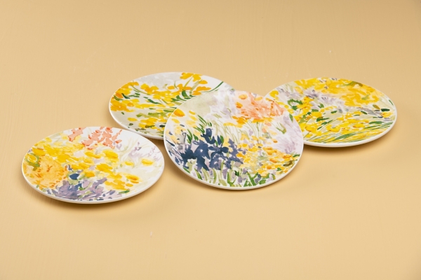 Abstract Floral Appetizer Plates, Set of 4