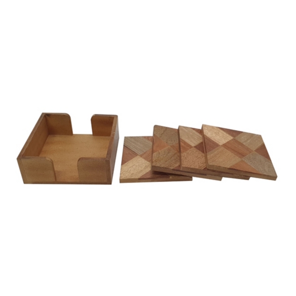 Brown Wood Tile Coasters and Holder, Set of 5