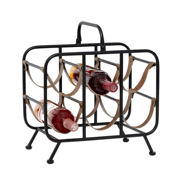 Black Metal and Faux Leather Wine Rack Kirklands Home
