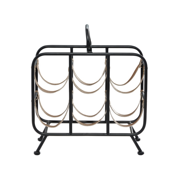 Black Metal and Faux Leather Wine Rack