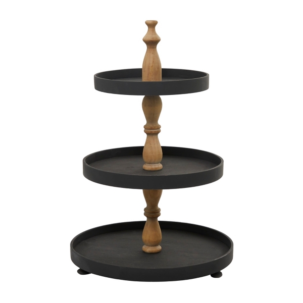 Black Wood 3-Tiered Decorative Tray