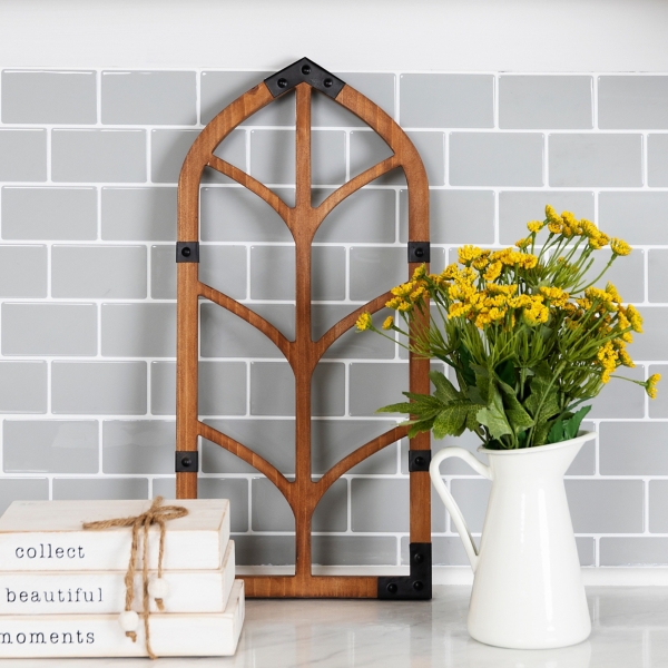 Arched Wood and Metal Accent Wall Plaque